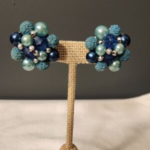 Chic Blue and Silver Cluster Earrings